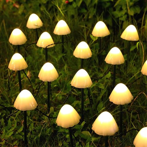 Kal-Guirlande Lumineuse Solaire Extérieure 12 Led Lampe Solaire Champignon De Jardin Et Guirlande Lumineuse 3.8m - 8 Modes De Lumières Solaires Imperméables Blanc Chaud Pour Mariages, Fêtes Et Chemin
