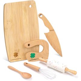ASFASFq-LETTO & TAILOR Lot de 6 couteaux Montessori en bois pour enfants - Pour la vraie cuisine - Outils de cuisine Montessori pour petits chefs