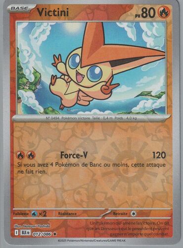 Carte Pokémon - Victini - 012/086 - Holo-Reverse - Ev10,5 Foudre Noire