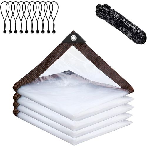 Cfus-Bâche Imperméable Transparente Avec ?illets - 1 X 2 M - Pour L'extérieur, Terrasse, Poulailler, Balcon