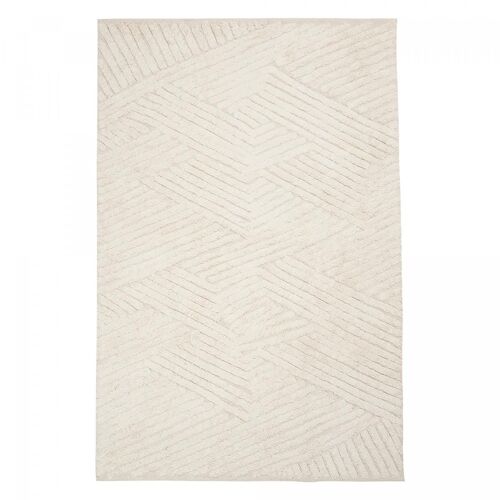 Tapis Grand Salon 160x230 Fait Main En Coton Beige Rectangle Motif Faux Uni