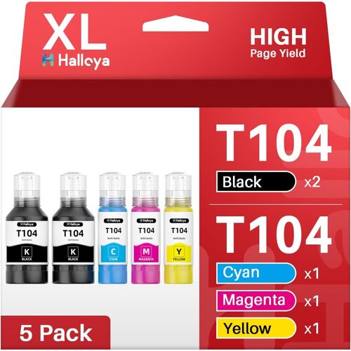 104 Encre Compatible avec Epson 104 102 103 pour ET-2710 ET-2711 ET-2712 ET-2714 ET-2715 ET-2720 ET-2721 ET-2726 ET-2810 ET-2815 ET-2820 ET-2821 ET-2825 ET-2826 ET-4700 Imprimante (BK*2/C/M/Y)