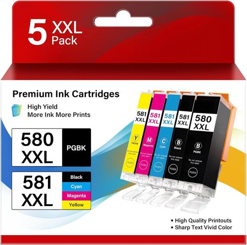 580/581 Lot De 5 Cartouches D'Encre Xxl Compatibles Avec Les Imprimantes Canon Pgbk/Bk/C/M/Y Multicolore[ENC943799]