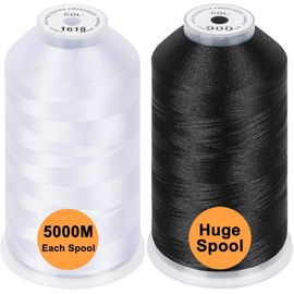 ChenQuanSarl-Lot De 2 (Blanc+Noir) Polyester Fil Machine À Broder Énorme Bobine 5000M Pour Toutes Les Machines À Broder