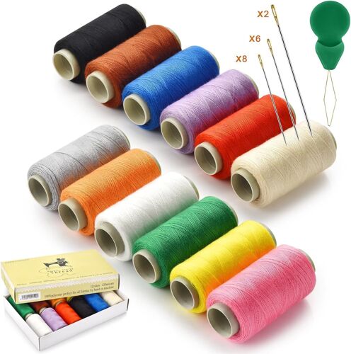 Mevronisshop-12 Couleurs Fil À Coudre,350 Yards/Bobine,Kit De Fil Pour Machine À Coudre,Avec Enfile-Aiguille Et D'aiguille À Coudre,Fil Polyester,Pour La Couture À La Main Et À La Machine, Le Bricola