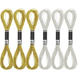 Chenquansarl-Lot De 6 Fils À Broder Pour Point De Croix, 8 M De Fil À Broder Doré Métallisé, Fil Métallique Doré Et Argenté, Kit De Fils À Broder Pour Point De Croix, Couleur Dorée Pour Travaux Manue