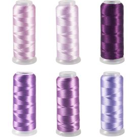 ChenQuanSarl-Lot De 6 Rouleaux De Fil De Soie En Velours Et Polyester Violet Pour Machine À Broder Pour Tricot, Couture, Loisirs Créatifs, 1 600 M