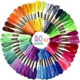 Chenquansarl-Lot De 100 Fils À Broder En Coton Pour Point De Croix Et Travaux Manuels, Fil À Broder Doux Aux Couleurs Vives, Idéal Pour Les Débutants, Les Bracelets Et Les Projets De Bricolage, Fil À