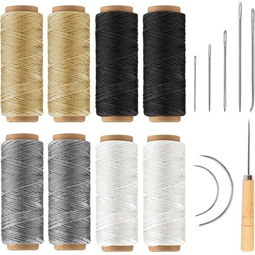 Kalanka-Fil Couture De Cire Plat, 8 Rouleaux De Fil A Coudre Ciré Pour L'artisanat Du Cuir, Fils Couture 400m De Long Avec Aiguille Cuir, Fil À Coudre Pour Reparation Cuir, Pour Reliure De Livres