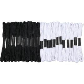 Chenquansarl-24 Écheveau De Fil À Broder Noir Et Blanc Fil À Broder Pour Point De Croix Fil À Tricoter Fil À Crocheter Fil En Polyester Pour La Confection De Bracelets D'amitié De Tricotage D'hallowe