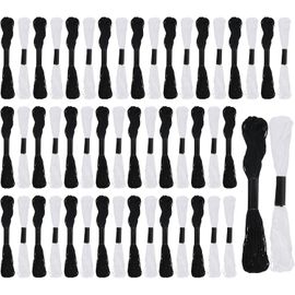Chenquansarl-Lot De 50 Fils À Broder En Coton Noir Et Blanc Pour Broderie, Point De Croix, Pour Broderie, Bricolage, Point De Croix
