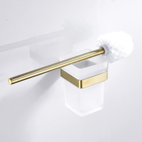 Senior-Porte Toilette Acier Inox 304 Verre Trempé Fini Or Brossé Mural Balayette Wc Wc Accessoires Salle De Bain( Inclu)[L1633]