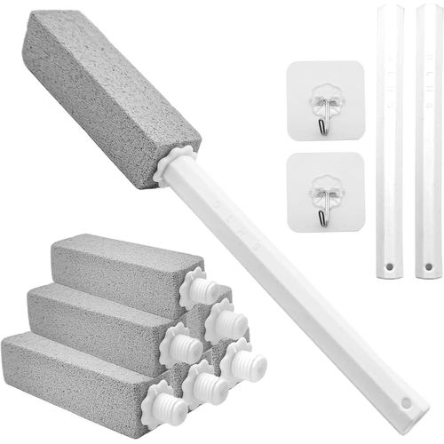 ChenQuanSarl-Pierre Ponce Pour Nettoyage De Toilettes - Design Remplaçable - 2 Poignées De Nettoyage Et 6 Pierres De Nettoyage - Pierre Ponce Extra Longue Avec Crochet Auto-Adhésif