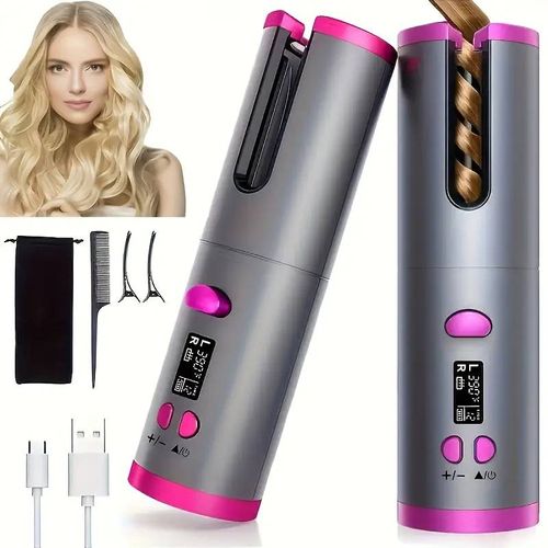 Boucleur De Cheveux Sans Fil Usb Rechargeable ¿ Fer À Friser Automatique Avec Écran Led Et 6 Réglages De Température