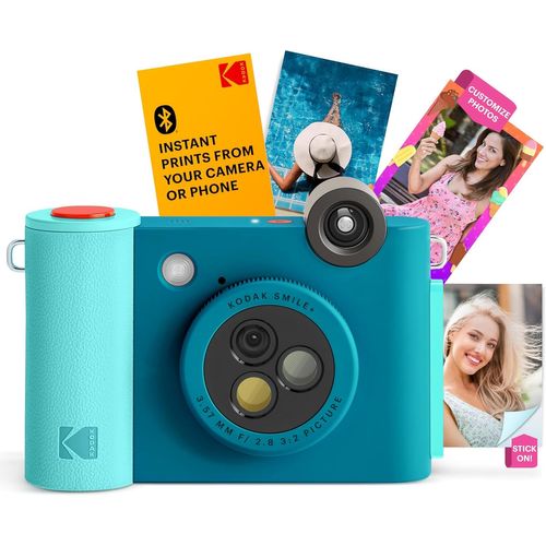 LETNERNY-Smile+ Appareil Photo Numérique À Impression Instantanée 2 En 1 Et Imprimante Photo Sans Fil Bluetooth ¿ 10 Mp, Objectif À Effet Rotatif Spécial, Photos Autocollantes Zink 2 X 3 ¿ Bleu