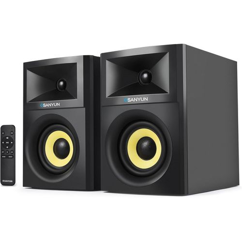 Letnerny-Enceintes Bibliothèque Actives Sw205 80w 4"" Avec Cabinet En Bois - Designs Extérieurs Innovants Et Puce Dsp - Entrées Optique/3.5mm Aux/Bluetooth 5.4 - Télécommande Sans Fil (Paire, Noir)