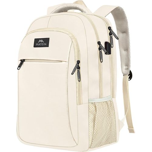 TIANYI-Sac à Dos Ordinateur Portable Femme, Sac a Dos Ordinateur 15.6 Pouces Leger avec USB Charging Port Sac a Dos PC Portable Antivol pour Scolaire Collège Affaire Travail Voyage, Beige