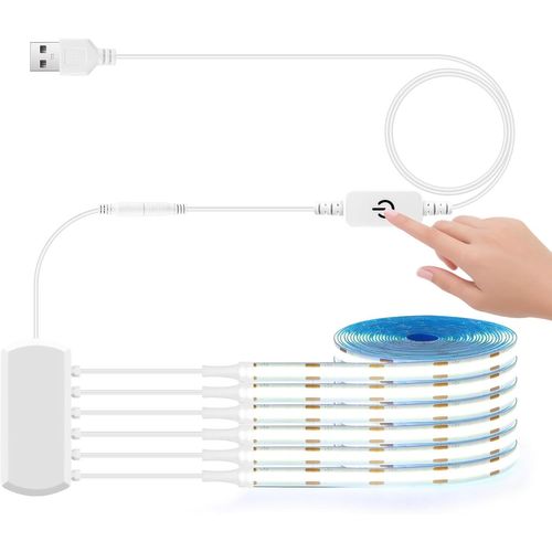 6 Pcs 1m Blanc Chaud De Led Cob Du Cabinet Blanc De,Bande Led Cob Dimmable 5v Usb Avec Interrupteur De Dimmer Tactile Pour Les Vitrines De Sous L'éclairage Du Cabinet