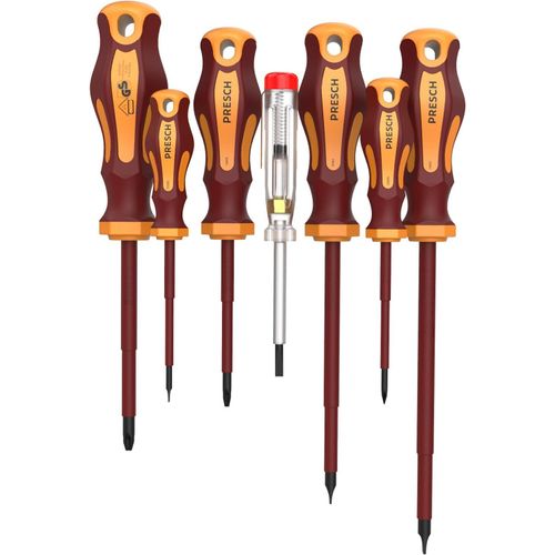 XIXA-Jeu De 7 Tournevis Vde-Lot De Tournevis Électriques Aimantés Et Isolés Avec Testeur De Tension-Tournevis Électricien En Différentes Tailles-Outils Isolés 1000V