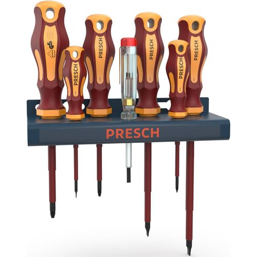 XIXA-Jeu De 7 Tournevis Vde Avec Support Mural-Lot De Tournevis Électriques Isolés Avec Testeur De Tension-Isolés Pour 1000V-Outils Électricien Professionnel