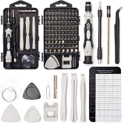 Kit d¿outils et tournevis magnétiques de précision 122 en 1 avec étui-Pour réparer électronique,ordinateur,téléphone portable,ordinateur portable,console de jeu,montre,lunettes-Gris