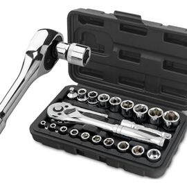 Jeu de Douilles Métriques 22 Pièces 1/4"" & 3/8"" avec Clé à Cliquet,Barres d'Extension dans un Coffret Compact