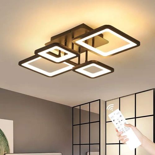 Plafonnier Led Moderne,54w Luminaire Plafonnier Dimmable Avec Télécommande 3000k-6500k,Design Rectangulaire Créatif Lampe De Plafond Pour Salon,Chambre,Cuisine (Noir)
