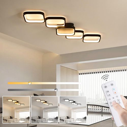 Plafonnier Led Dimmable Lampe De Plafond Salon Avec Télécommande,92cm 45w,3600lm,3000k-6000k,Design Rectangulaire Moderne Lampe De Salon,Plafonnier Chambre Avec Fonction Mémoire Et Veilleuse