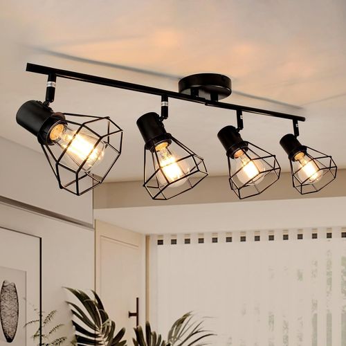 Plafonnier Led 4 Spots E27 Lampe De Plafond Vintage Pivotante À 350° Pour Salon,Luminaire De Plafond Pour Chambre À Coucher,Couloir,Max. 60w (Sans Ampoule)
