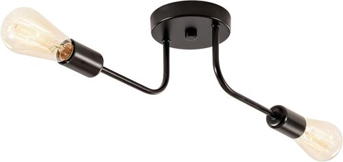 Ulteronixshop-Plafond industriel semi encastré 2 lumières avec branche métallique réglable Plafonnier vintage E27 Holder peint en noir pour cuisine salon salle à manger chambre ¿Noir¿(ampoule non inc