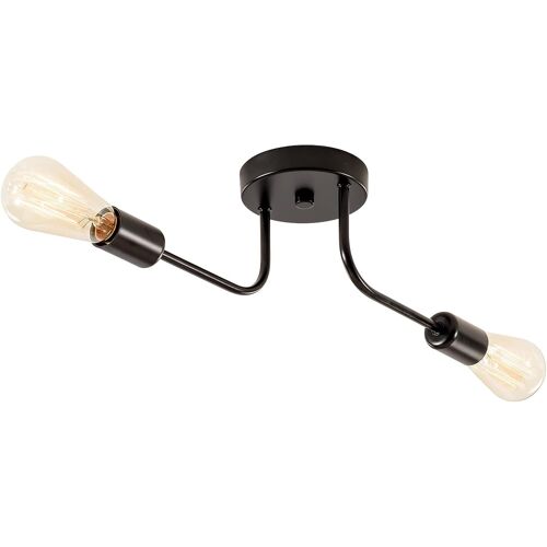 Ulteronixshop-Plafond industriel semi encastré 2 lumières avec branche métallique réglable Plafonnier vintage E27 Holder peint en noir pour cuisine salon salle à manger chambre ¿Noir¿(ampoule non inc