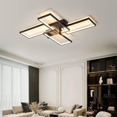 Plafonnier Led - Lampe De Salon À Intensité Variable - 3000-6000 K - Noir - Lampe De Salon Moderne - Lampes Pour Salle À Manger,Chambre À Coucher,Cuisine,Balcon (Noir,60 X 40 X 7 Cm)