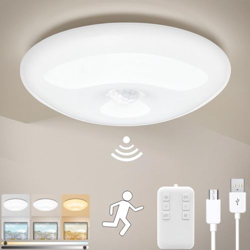 1 Plafonnier Led Rechargeable Usb Avec Détecteur De Mouvement Plafonnier Batterie Dimmable Avec Télécommande 4000mah Lampe Intérieure Blanc Rond Sans Fil Pour Couloir, Garage, Cave, Escalier Ø20cm