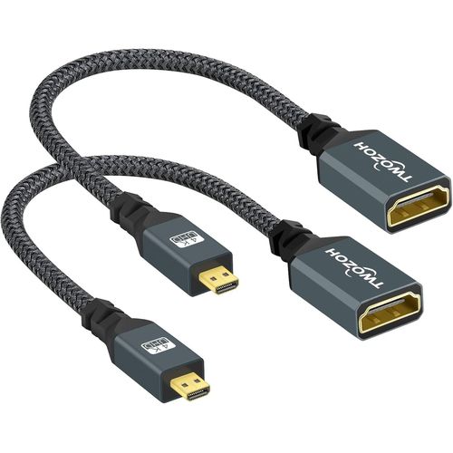 CFRY-Adaptateur Micro HDMI vers HDMI Lot de 2, Câble Micro HDMI Mâle vers HDMI Femelle Supporte 4K 3D 1080p 2 Pièces (20CM)