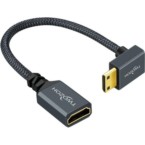Câble Adaptateur Mini HDMI vers HDMI 0,2M, Nylon tressé à 270 Degrés à angle Mâle Mini HDMI vers Femelle HDMI Câble extension Supporte 3D/4K 1080p