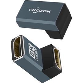 SUNY-Coupleur Hdmi 8K (Lot De 2),Adaptateur Hdmi 2.1 Femelle Vers Femelle Coudé 90 Degrés,Prise En Charge 8K@60Hz,4K@120Hz 1080P