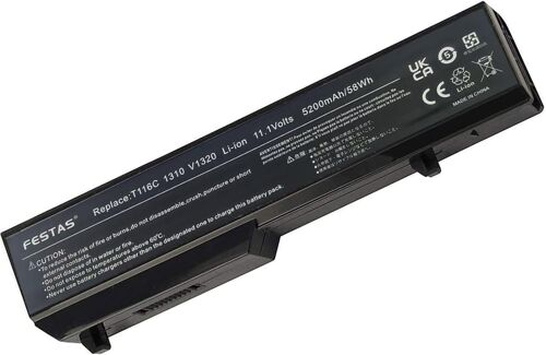 11.1V 5200mAh T114C T112 K738H Batterie Compatible avec Dell Vostro 1310 1320 1510 1511 1520 2510 Series 312-0724 312-0922 T116C PP36L PP36S N958C N950C 0K738H 0N241H Ordinateur PC Portable