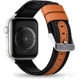 Nenv-Compatible Pour Bracelet Apple Watch 45mm 44mm 42mm 49mm Cuir Et Toile Bracelet De Remplacement Compatible Avec Apple Watch Ultra Séries 8 7 Se2 Se 6 5 4 3 2 1 Iwatch Canvas Band-Noir/Argent