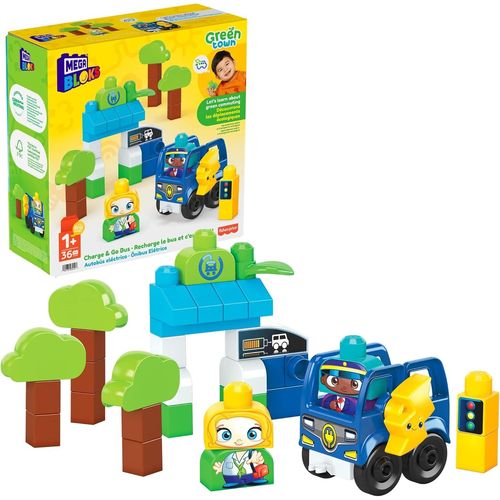 KALWL-Mega Bloks First Builders Ville Verte,Bus Électrique,Jeu De Construction,36 Pièces Dont Gros Blocs Et 2 Personnages,Pour Enfants Et Bébés Dès 1 An,Hdx90
