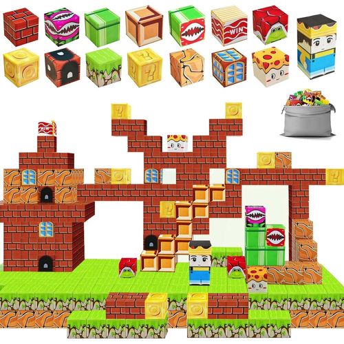 KALWL-Blocs De Construction Magnétiques,64 Pièces Magnetic Blocks,Stem Jouet Magnétique Montessori,Build Mine Aimants World Set,Jouets Éducatifs Pour Garçons Et Filles De 3 Ans Et Plus