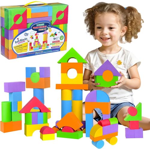 KALWL-Lot De 61 Grands Blocs De Mousse Pour Tout-Petits De 2 À 3 Ans-Blocs De Construction Souples-Jouets Montessori Pour Garçons Et Filles À Partir De 18 Mois