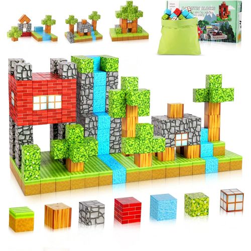 KALWL-Bloc De Construction Magnétique-100 Pièces Cube Magnétique,Bloc Magnetique Enfant Construisez Un Monde Fantastique-Série Forestière,Super Cadeau Pour Les 3 Ans Et Plus