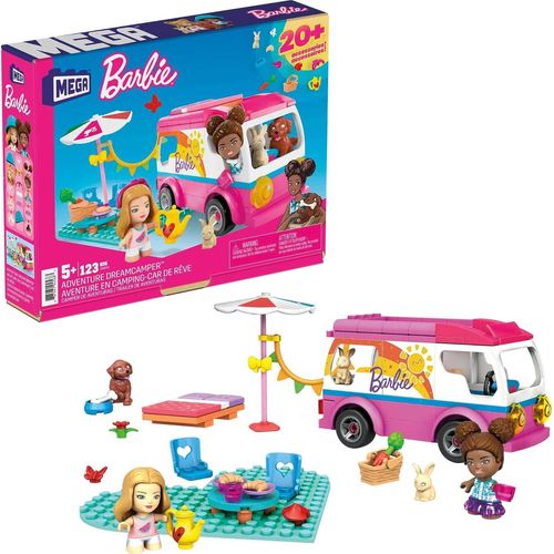 KALWL-Mega Barbie Aventure En Camping-Car De Rêve Avec 2 Mini-Figurines,Jeu De Briques De Construction,123 Pièces,Pour Enfant Dès 5 Ans,Gwr35
