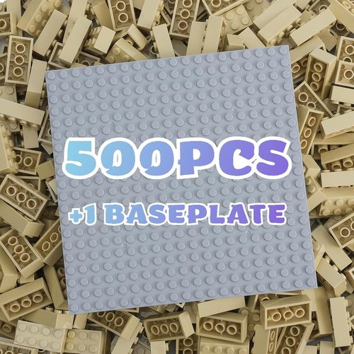 KALWL-Lot De 500 Blocs De Construction Classiques Empilables 2X4,Convient Aux Garçons Et Filles À Partir De 6 Ans,Compatibles Avec Toutes Les Marques Importantes,Sable Moc