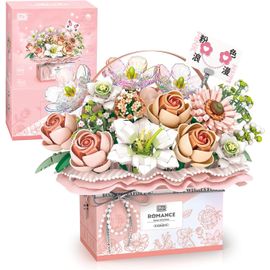 Ensemble De Blocs De Construction De Fleurs, Simulation Rose, Boîte Cadeau Portable Pour La Saint-Valentin, Bonsaï, Jouets De Construction, Décoration De La Maison (Rose Fantaisie) 1951