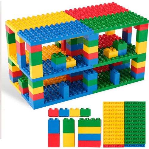 KALWL-Blocs De Construction Pour Enfants Et Tout-Petits,Ensemble De Grosses Briques Classiques Et Plaques De Base,Grandes Chevilles Pour 3 Ans Et Plus,Couleurs De Base,96 Pièces