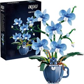 3004 - Kit De Construction - Motif Fleur D'Orchidée Bleue - Tasse À Café - Plante Artificielle - Jouet - Collection Botanique - Modèle Pour La Décoration De La Maison - Grand Cadeau D'Anniversaire Et