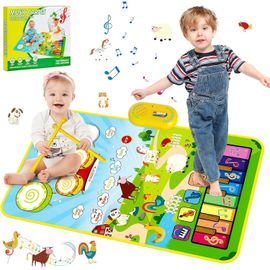 TDRFL-Jouets Pour Bébés Pour Garçons De 1 An,3 En 1 Enfants En Bas Âge Piano Musical,Tapis De Tambour Avec Sons D'Animaux,Sensoriel Tapis De Jeu Cadeaux D'Anniversaire Jouets Pour Filles De 1 2 3 Ans