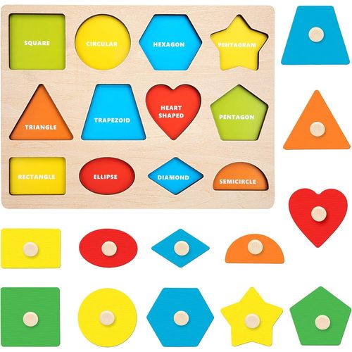 TDRFL-Puzzle De Forme Géométrique En Bois Montessori Bébé Planche Jouet Peg Blocs Éducatif Jeux De Paires Préscolaire Apprentissage Tout-Petits Jouets Pour Enfants Filles Garçons 1 2 3 Jahre Alt