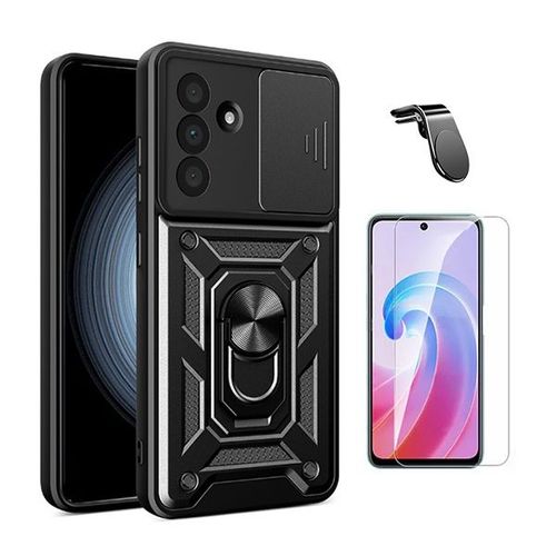Kit En Verre Trempé Clearglass + Couvercle De Fenêtre Coulissant Magnétique Militaire Defender + Support Magnétique L De Voiture Pour Conduite Sûre Phonecare Pour Samsung Galaxy A56 5g - Noir